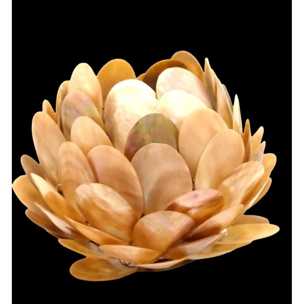 Vintage Gold Lip Mother of Pearl Seashell Lotus Tealight Holder